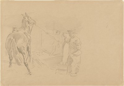 Homme tirant un cheval dans un box, 1918 - John Singer Sargent