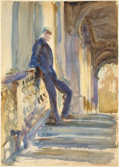 Sir Neville Wilkinson sur les marches du pont palladien à Wilton House - John Singer Sargent