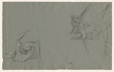Étude de draperie; Deux figures tirant un poteau - John Singleton Copley
