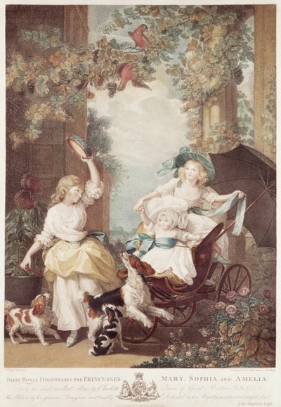 Princesses Mary (1776-1857), Sophia (1777-1848) et Amelia (1783-1810), filles de George III (gravure de Francesco Bartolozzi) - John Singleton Copley
