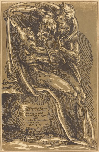 Un homme nu, assis, les mains liées - John Skippe after Baccio Bandinelli