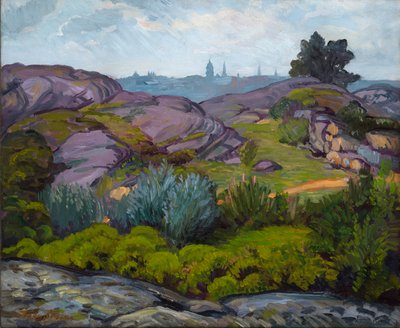 Sentier à travers les rochers et les buissons - John French Sloan