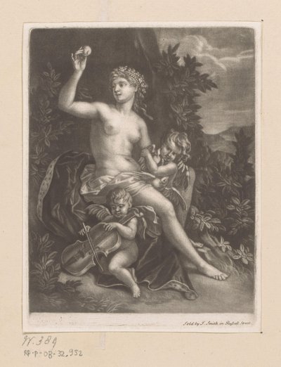 Vénus avec une pomme et deux cupidons avec un violon et des colombes - John Smith
