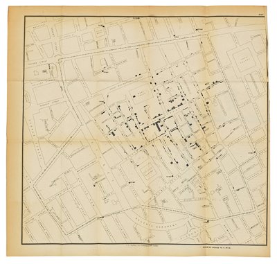Une carte de "On the Mode of Communication of Cholera", 1855 - John Snow