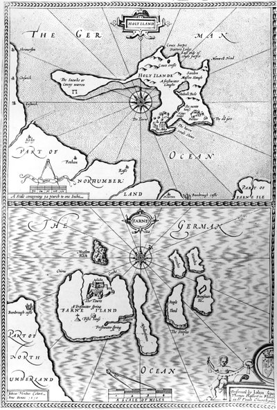 Cartes de Holy Island et Farne Island, Northumberland, de 