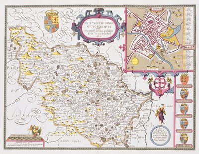 Le West Ridinge du Yorkshire, gravé par Jodocus Hondius (1563-1612) de 