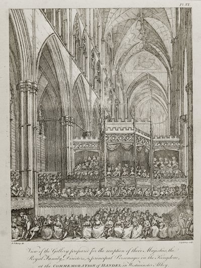 Concert pour commémorer le 25ème anniversaire de la mort de George Frederick Handel (1685-1759) - Vue de la galerie préparée pour la réception de leurs Majestés la famille royale - John Spilsbury