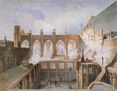Vue de la destruction de la chapelle Saint-Étienne, Palais de Westminster, Londres, 1834 - John Taylor