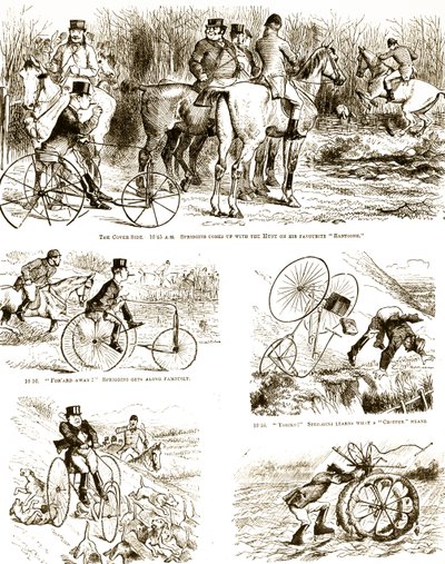Caricature représentant un homme chassant sur un tricycle. Illustré par John Tenniel, illustrateur anglais - John Tenniel