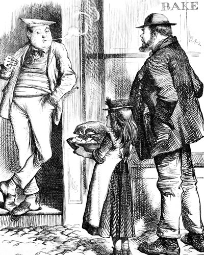 Un père et sa fille apportant de la nourriture à cuire chez le boulanger local - John Tenniel