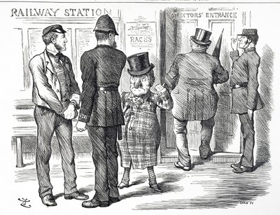 Dessin humoristique commentant les appels à rendre obligatoire un système de signalisation par blocs sur les chemins de fer britanniques - John Tenniel