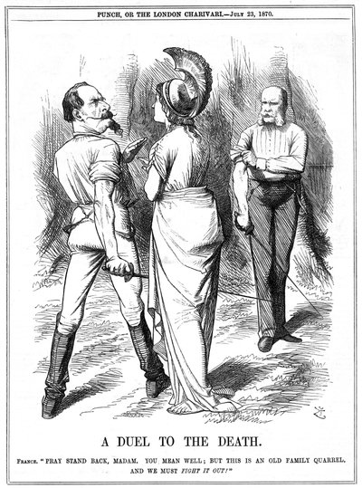 Guerre franco-prussienne 1870-1871 : Britannia essayant de retenir Napoléon III s