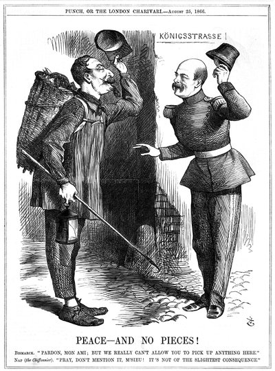 Napoléon III, empereur français 1852-1870, déguisé en chiffonnier, averti par Otto von Bismarck, le chancelier prussien. Les ambitions territoriales de Napoléon ont conduit à la guerre franco-prussienne de 1870-71. Caricature de John Tenniel dans Punch, Lo - John Tenniel