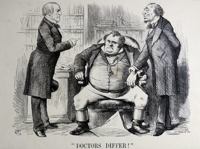 Satire politique représentant William Ewart Gladstone, Benjamin Disraeli et John Bull - John Tenniel