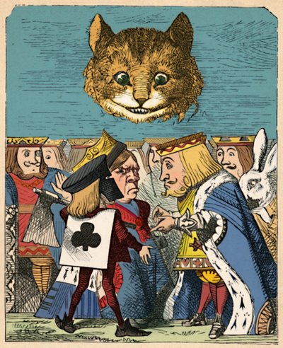 Le Chat du Cheshire regardant le Roi et la Reine Rouge se disputer - John Tenniel