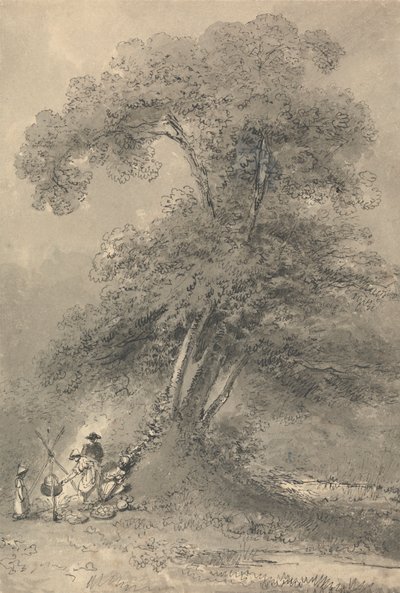 Une famille cuisinant sous un arbre - John Thomas Smith