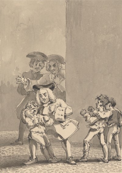 Hogarth suivi par Barry et un ami, attrapé en train de pousser un garçon à se battre pour capturer son expression craintive - John Thomas Smith