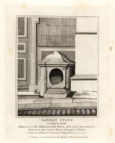 Pierre de Londres à Cannon Street, supposée être le jalon ou Milliarium des Romains - John Thomas Smith
