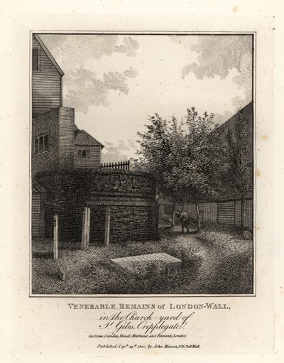 Vestiges du mur romain de Londres dans le cimetière de l