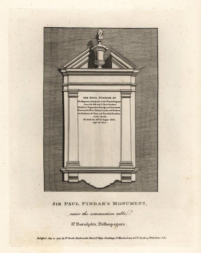 Monument de Sir Paul Pindar près de la table de communion à St Botolph, Bishopsgate - John Thomas Smith