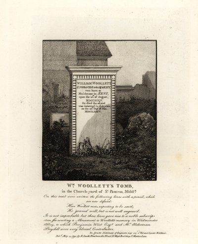 Tombe du graveur royal William Woollett, décédé en 1735, dans le cimetière de St Pancras, Middlesex - John Thomas Smith