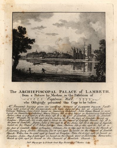 Vue du palais de Lambeth, Londres - John Thomas Smith