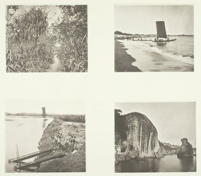 Une route de campagne près de Taiwanfu, un catamaran, des pompes à chaîne, des inscriptions rocheuses, Amoy, vers 1868 - John Thomson