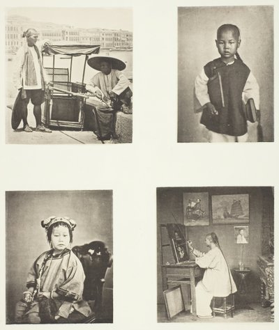 Un palanquin de Hong Kong, un écolier chinois, une fille chinoise, un artiste de Hong Kong - John Thomson