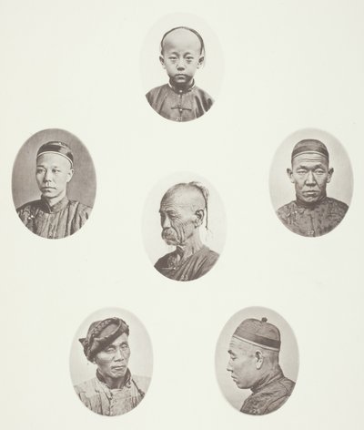 Garçon cantonais; Marchand cantonais; Tête masculine mongole; Une tête vénérable; Un travailleur; Tête masculine mongole - John Thomson