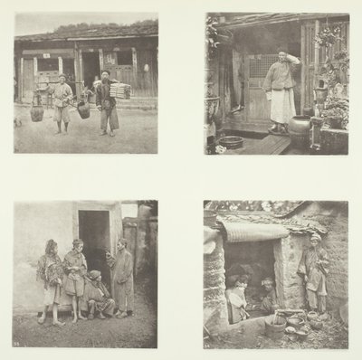 Coolies de Foochow, un détective de Foochow, le chef des voleurs, mendiants vivant dans une tour, vers 1868 - John Thomson