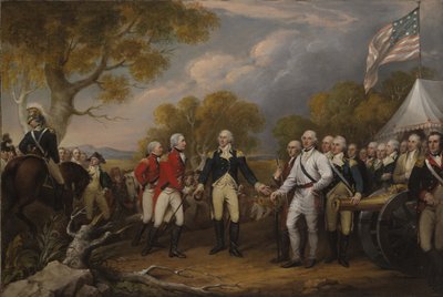 Bataille de Saratoga, le général britannique John Burgoyne se rendant au général américain Horatio Gates, 17 octobre 1777, c.1822-32 - John Trumbull
