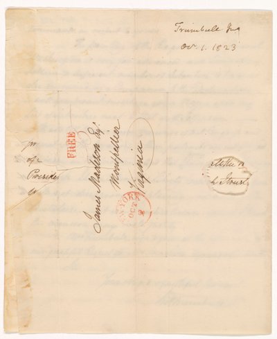 Lettre de John Trumbull (1756-1843) au président Madison datée du 1er octobre 1823 - John Trumbull