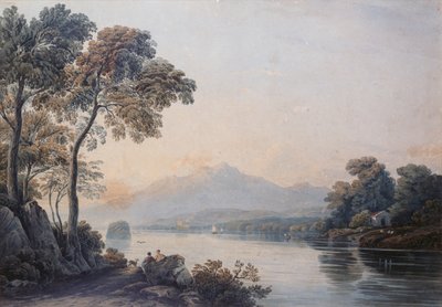 Figures avec un chien sur les rives du lac Killarney - John Varley