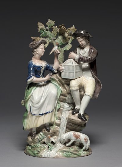 Groupe avec cage à oiseaux, fabriqué par la manufacture de Staffordshire, vers 1770 - John Voyez