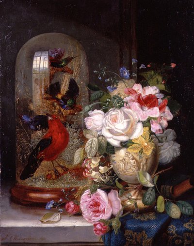 Nature morte avec roses dans un vase à côté d