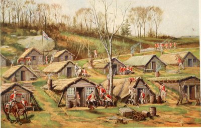 Le camp de la hutte sur la ferme Dyckman, illustration de Relics of the revolution; the story of the discovery of the buried remains of military life in forts and camps on Manhattan Island par Reginald Pelham Bolton - John Ward after Dunsmore
