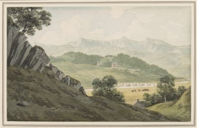 Pont de Llanelltyd sur le Maw, sur la route entre Barmouth et Dolgellau, vue vers Hengwrt et au-delà vers Cader Idris, Merionethshire, 16 juillet 1790 - John Warwick Smith