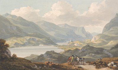 Les lacs de Llanberis - de la route de Caernarfon allant à Llanberis, Caernarfonshire - John Warwick Smith