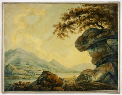 Les voyageurs cuisinent au bord de la route au bord du lac - John Warwick Smith