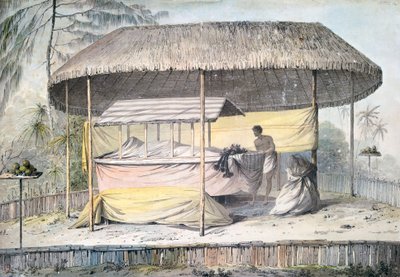 Funérailles avec défunt sous un dais, Tahiti, Îles de la Société - John Webber
