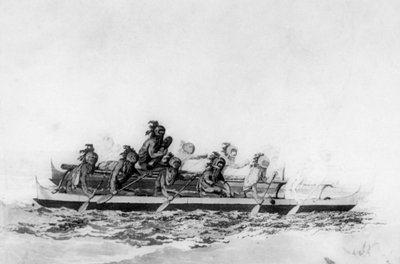 Hawaïens masqués dans une double pirogue, c1770-1793 - John Webber