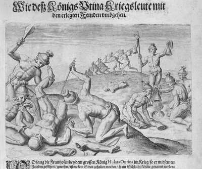 Cannibalisme, gravé par Theodor de Bry (1528-98) - John White