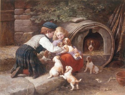Jouer avec les chiots - John William Bottomley