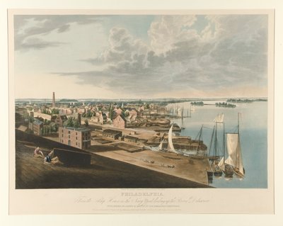 Philadelphie depuis le Ship House dans le chantier naval regardant la rivière Delaware - John William Hill