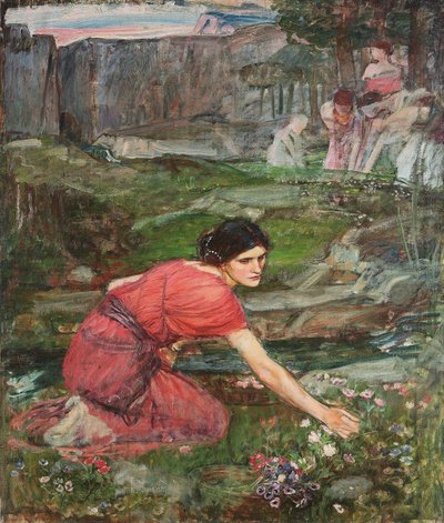 Étude : Jeunes filles cueillant des fleurs près d