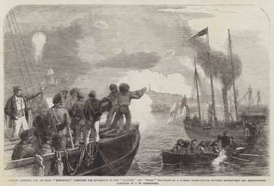 Le capitaine Hewlett, CB, du HMS Edinburgh, dirigeant les mouvements des canonnières Snapper et Stork contre un trois-ponts russe entre Gustafsvern et Bartholomew - John Wilson Carmichael