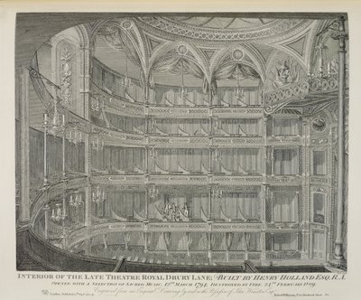 Intérieur du feu Théâtre Royal, Drury Lane, à Londres, construit par Henry Holland, 1794, détruit par le feu en 1809, gravé par Dale, 1820 - John Winston