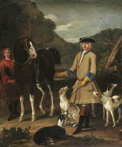 Edward, Lord Seymour, avec son cheval, son palefrenier et ses chiens, dans un paysage - John Wootton