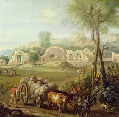 Charrette de foin passant devant une abbaye en ruine, c.1740-50 - John Wootton