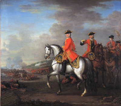 Le roi George II (1683-1760) à la bataille de Dettingen, avec le duc de Cumberland et Robert, 4e comte de Holderness, 27 juin 1743 - John Wootton